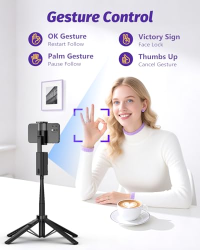 Auto Face Tracking Tripod 360 Rotation with Light, Phone Tripod Stand with Remote Follow Your Movement, for Android Phone Selfie Stick for Content Creators Vlog
