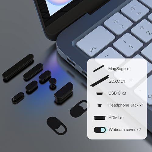 9 in 1 Anti Dust Plug Covers Set with Webcam Cover Compatible with 2026 Apple MacBook Neo 13 inch Laptop with A18 Pro Chip A3404,Silicone Anti Dirt Protective Cups Accessory for USB-C/Headphone - size: MacBook Neo 13"