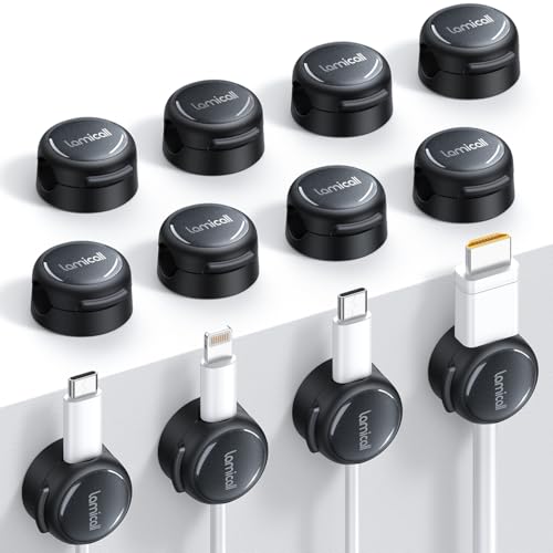 12Pack Magnetic Cord Organizer Cable Clips - Lamicall [Crystal-Clear] Desk Cable Managment for Phone Charging Cord, Adhesive Wire Holder for Home Office Nightstand, Christmas Organizer Accessories - color: Misty Black, size: 12Pack