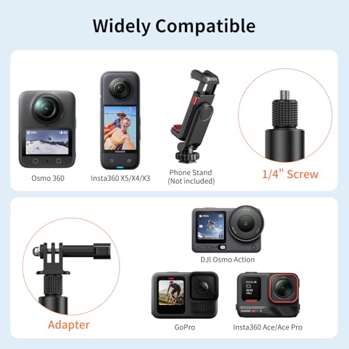 VRIG 63in Invisible Selfie Stick for Insta360 X5, X4 Air, DJI Osmo 360, Xtra 360 Camera, Golf Monopod with Stake Spike, Wrist Strap & GoPro Adapter for Mission 1 Pro/Hero 13, Action Cameras