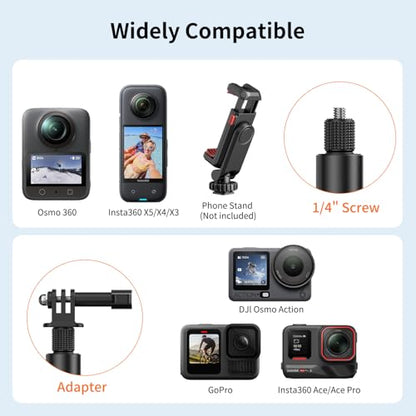 VRIG 63in Invisible Selfie Stick for Insta360 X5, X4 Air, DJI Osmo 360, Xtra 360 Camera, Golf Monopod with Stake Spike, Wrist Strap & GoPro Adapter for Mission 1 Pro/Hero 13, Action Cameras
