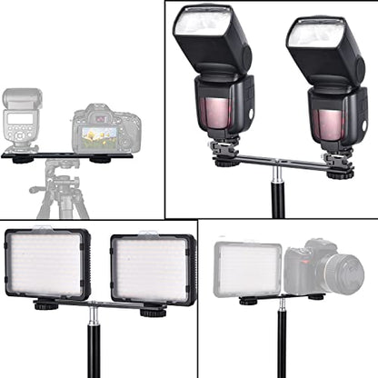 Dual Flash Bracket 8in/20.3cm Camera Mount Tripod Bracket with 1/4 Screw Hot Shoe Flash Light Bracket for LED Light Microphone 3D Stereo Stereoscopic Photography