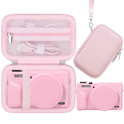 Elonbo Camera Case for Canon PowerShot G7X Mark III Digital Camera, G7X Mark III Hard Carrying Case + Soft Silicone Cover with Removable Lens Cover, Jelly Pink - color: Jelly Pink