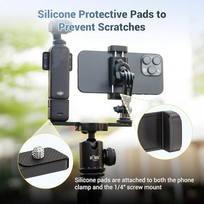 JJC Pocket 4 Phone Holder Mount with Ball Head, 1/4" 20 Screw & Thread, Phone Mount for Insta360 X5 X4 X3 / Pocket 4/3 / Xtra Muse Accessories, Compatible with Arca-Swiss Standard, Tripod - color: Black -Clip Version