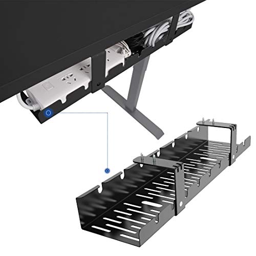 FLEXISPOT Under Desk Cable Management Tray, Metal Raceway Wires Cable Tidy Organizer, Office and Home Cable Tray Use for Standing Desk (Black) - color: Black, size: 19.7x4.7in