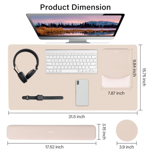 MOSISO Keyboard Mouse Pad Set, Large Gaming Mouse Pad&Rectangular Keyboard Wrist Rest&Mousepad with Wrist Rest&Coaster, Ergonomic Non-Slip&Easy Typing Pad with Curved Silicone Lining, Apricot - color: Apricot