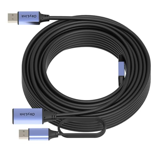 OkyLink Active USB 2.0 Extension Cable A to A, Male to Female 50ft(15M) | 480Mbps Signal booster cord, compatible with printer, mouse, keyboard, scanner, camera - size: 50ft (15m)