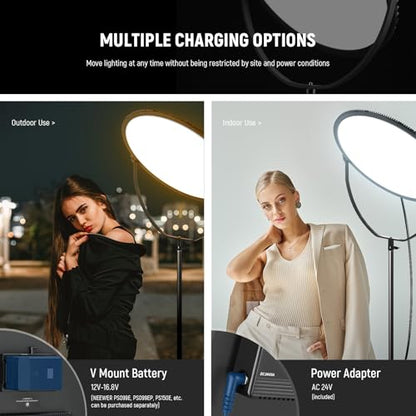 NEEWER 18" RGB LED Round Panel Video Light with APP Control, 65W 6000Lux/0.5m 2500K-8500K RGBCW Photography Studio Lighting /18 Scenes/V Battery Powered for Outdoor Filming Recording Streaming, GR18C