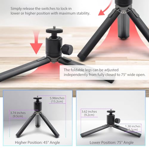 Kado Metal Portable Monitor Tablet Stand Tripod, Adjustable Height & Angle | 100x100mm 75x75mm Wall/Arm Mount Clamping, 360° Ball Head and 1/4" Screw Compact for Phone, Tablet, Projector, Camera, Webcam - style: Gray Black