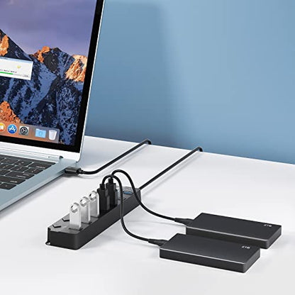 ONFINIO USB Hub 3.0, 7-Port USB A Splitter with Individual On/Off Switches and Lights, 3.2ft/1m Long Cable, Extender for A Port Laptop, PC, Desktop - color: Black