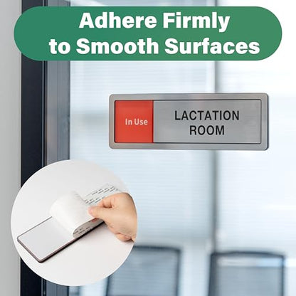 Lactation Room Door Sign with Slider, Do Not Disturb Privacy Office Sign, In Use/Available Acrylic Sliding Indicator for Business Hospital Home, Brushed Silver 8" x 2.6" - style: LACTATION ROOM
