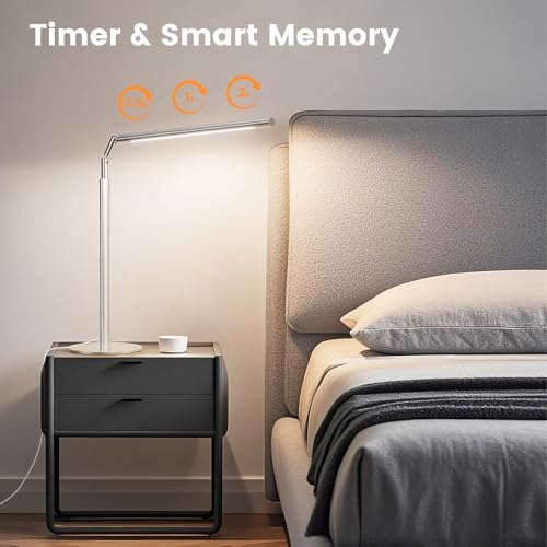 SIBRILLE Silver LED Desk Lamp, 16" Dimmable Metal Desk Light with Base, 15W 1200LM, Adapter Included, Color & Brightness Adjustable, Modern Tall Table Lamp for Home Office Reading Study Task Laptop - color: Silver