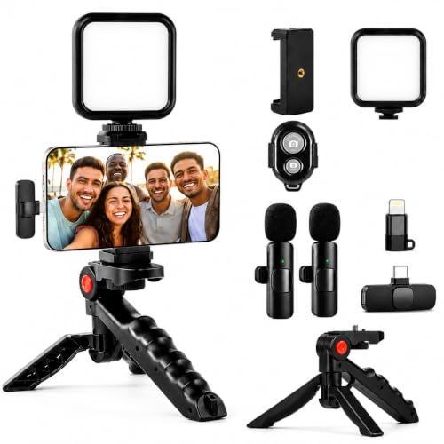 Acuvar Vlogging Kit for iPhone & Android with Wireless Microphone, Phone Tripod & LED Light – Content Creator Kit for YouTube, TikTok, Video Recording & Livestreaming - color: Vlogging Kit With Wireless Mic