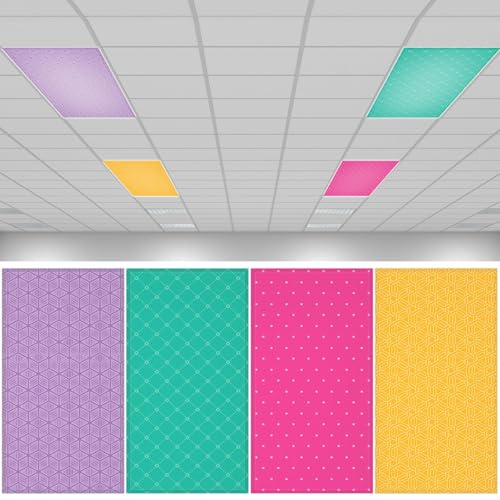 QOUBAI 4PCS Fluorescent Light Covers, 4x2 Feet Magnetic Light Cover Fluorescent Lights Shade Panel Positive Inspirational Ceiling Lights Filters for Office Classroom Home Drop Ceiling Plaid - style: Plaid