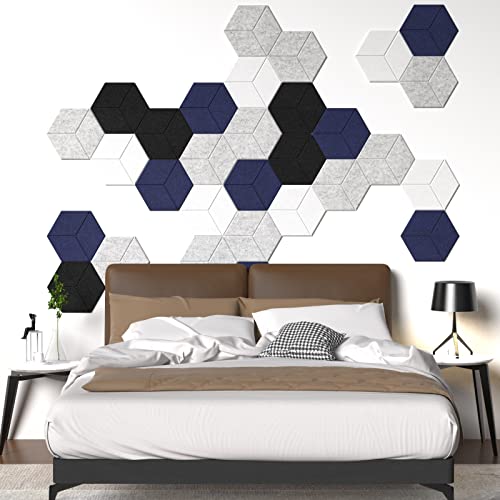 12 Pack Self-adhesive Acoustic Panels 12" X 10" X 0.4" -Sound Proof Foam Panels with High Density, Fashionable Y-Lined Design, Flame Resistant, Absorb Noise and Eliminate Echoes(Dark Blue) - color: Dark Blue, size: Y-Cut Hexagon 12 Pack