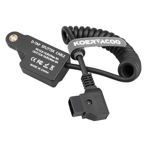 D-Tap 1×3 Power Splitter Adapter with Voltage Display & 1/4 Mounting Screws for V-Mount/Gold Mount Battery,Camera Cage,Video Transmission, Monitor, BMPCC 4K/6K, etc. (Coiled Cable Version)
