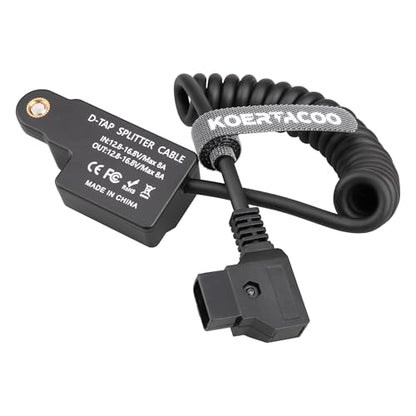 D-Tap 1×3 Power Splitter Adapter with Voltage Display & 1/4 Mounting Screws for V-Mount/Gold Mount Battery,Camera Cage,Video Transmission, Monitor, BMPCC 4K/6K, etc. (Coiled Cable Version)