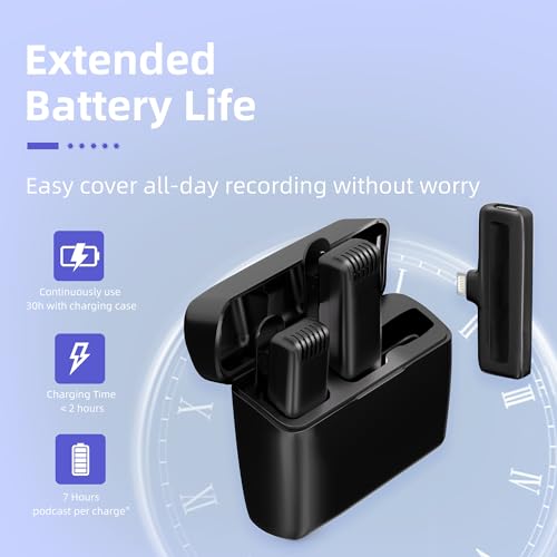 2-in-1 Wireless Lavalier Microphone for iPhone iPad with Charging Case - Mini Microphone Lapel Mic for Video Recording - Tiny Clip on Phone Mic for Podcast Camera Vlogging YouTube Tiktok - style: 2 in 1 Wireless Lavalier Microphone