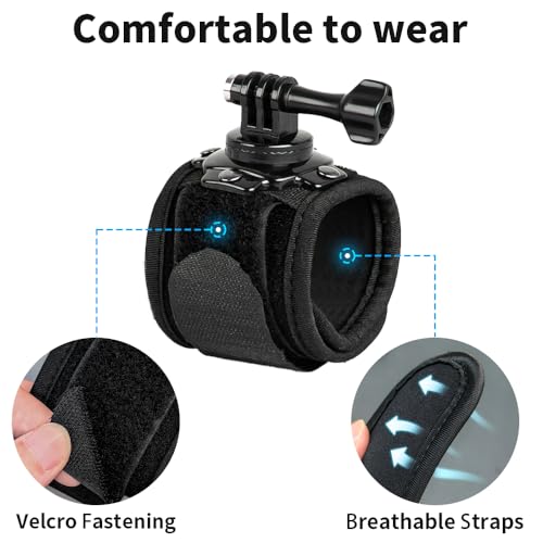 Wrist Strap Mount, 360° Rotating Arm Mount Strap Compatible with GoPro Hero 13/12/11/10/9/8/7//6/5 Black,DJI Action 6/5 pro/4/3,Insta 360 ONE R,AKASO/Campark and More Action Cameras