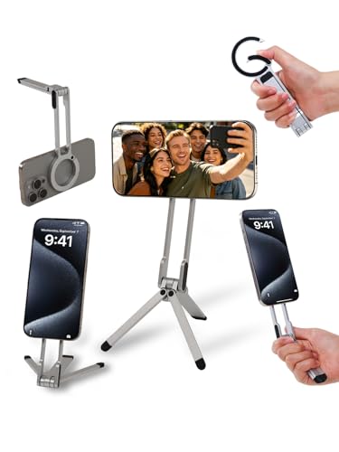 Mini Pocket Magnetic Phone Tripod – Aluminium Foldable Stand with Strong Magnet, Maglock Smartphone Tripod Compatible with iPhone 17 16 15 14 13 12 Series, Silver - color: Silver