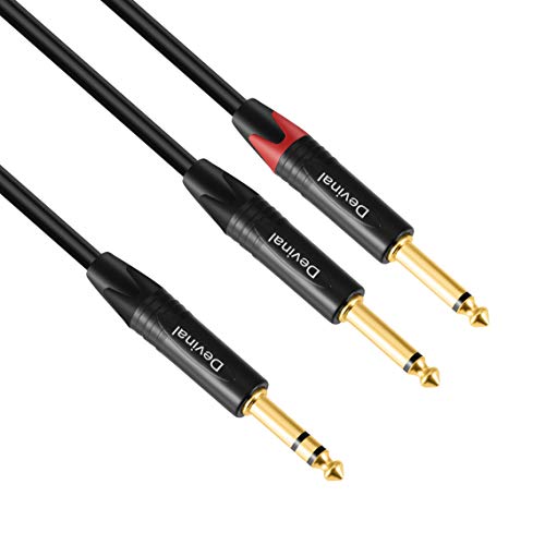 1/4 to Dual 1/4 Y-Splitter Cable, 6.35mm TRS to Dual 6.35mm TS Insert Cable Cord, Quarter inch Stereo to 2 Quarter inch Mono Send and Return Patch Cord 6 Feet - color: Black 1/4" TRS to Dual 1/4" TS 6 Foot