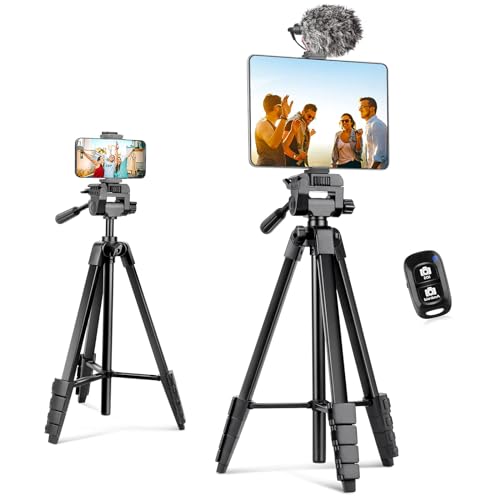 Aureday Phone Tripod Stand, 64” Extendable Cell Phone&Camera Tripod with Wireless Remote and Phone Holder, Aluminum iPad Tripod for Video Recording/Selfies/Live Stream/Vlogging - color: Black, size: 64in