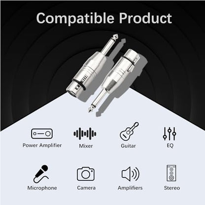 XLR Female to 1/4 Inch TS Mono Adapter,Female XLR to 6.35mm Quarter Inch Unbalanced Audio Connector Compatible with Mixer,Microphone,Stereo-2 Pack - color: XLRF to 1/4" TS