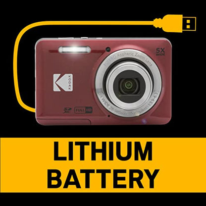 Kodak PIXPRO FZ55-RD 16MP Digital Camera 5X Optical Zoom 28mm Wide Angle 1080P Full HD Video 2.7" LCD Vlogging Camera (Red) Packaging May Vary | 16.35MP Sensor, 28mm Wide-Angle, 1080p Full HD Video, 2.7 LCD - color: Red