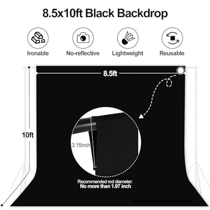 EMART 8.5x10ft Black Photo Backdrop Screen for Photography, Large Negros Drapes Party Background Curtain, Polyester Fabric Sheet Video Studio Portrait Photoshoot - size: 8.5x10ft