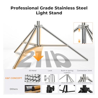 K&F CONCEPT 9.2ft/2.8m Stainless Steel Light Stand, Spring Cushioned Heavy Duty Photography Tripod Stand with 1/4” to 3/8” Universal Screw Adapter for Strobe,LED Video Light,Ring Light,Softbox