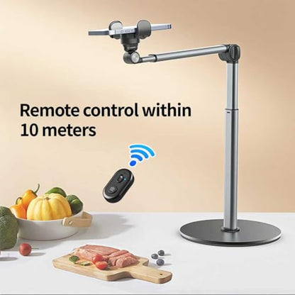 yAyusi Vlogging Kit for iPhone/Android, 13.7 in Long Overhead Phone Mount, Microphone/Remote Control, Flexible Articulating Arm Phone Mount for Desk for Live Streaming, Meeting, Cooking, Filming - size: Microphone