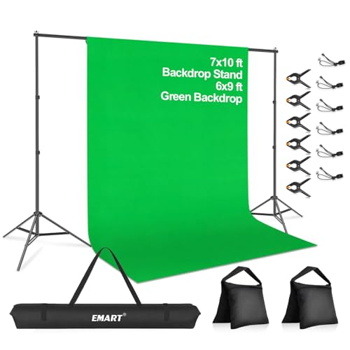 EMART 7 x 10ft Green Screen Backdrop Kit with Tripod Stand, Photography Background Support System with 6 x9ft 100% Cotton Muslin Chromakey Backdrop for Photo Studio, Video Shooting, Live Streaming - size: 7*10ft Stand/6*9ft Backdrop