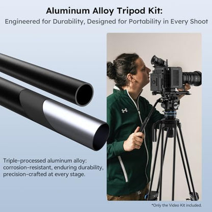 SIRUI Heavy Duty Video Tripod with 360° Fluid Head, Aluminum Alloy, Stepless Hydraulic Pan/Tilt, One-Step Height Adjust, Side Load QR Plate for MFT/DJI RS, Ground Spreader – Max 70.9" - style: Aluminum Alloy Tripod