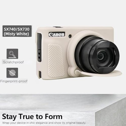 Camera Case for Canon PowerShot SX740/ SX730 Digital Camera,SX740 HS Case, Soft Silicone Protective Case Removable Lens Cover,Comes with 2 Screen Protectors and 1 Wrist Strap. (Mist White) - color: Mist White