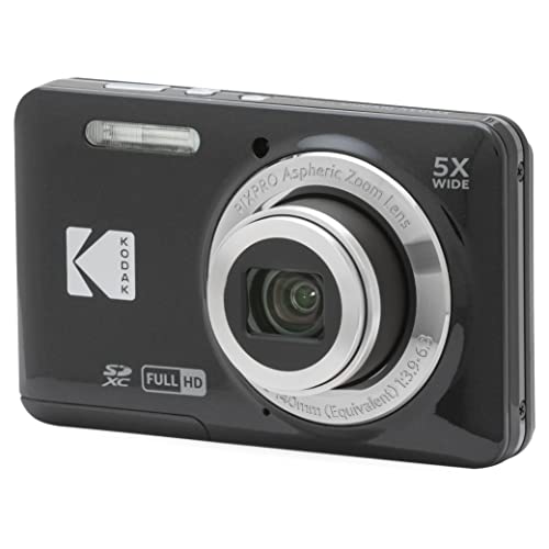 Kodak PIXPRO FZ55-BK 16MP CMOS Sensor Digital Camera 5X Optical Zoom 28mm Wide Angle 1080P Full HD Video 2.7" LCD Vlogging Camera (Black) | 16.35MP 1/2.3 CMOS, 5x Optical, 1080p at 30fps Video, 2.7 LCD, SD and SDHC and SDXC, Li-Ion Battery - color: Black