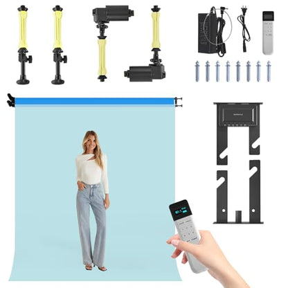 2 Roller Electric Backdrop Support System Wall Mount Motorized Electric Photo Background with Remote for Studio Live Video Background Home, Compatible with Light Stands, Walls, Ceiling