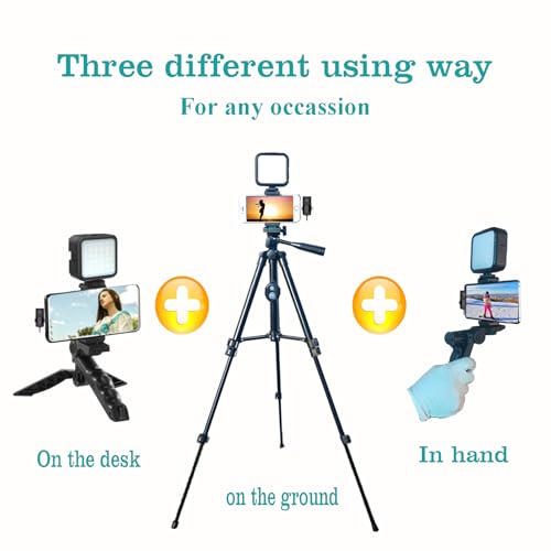 for iPhone Vlogging Kit, Vlogging Kit for Andriod Phone with Two Tripods RGB Light Lavalier Microphone Remote for YouTube Tiktok Content Creator - size: With Wireless Mic
