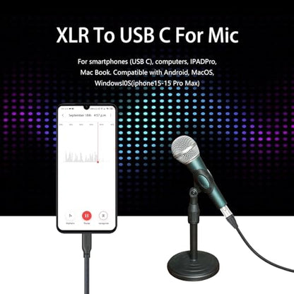 6.6Feet USB C to XLR Female Mic Link Converter Cable,Female XLR to USB C Micphone Cable for Dynamic Microphone iPhone 15,ipad,Notebook,Tablet - color: enhanced version, size: 6.6FT