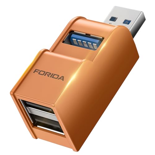 FORIDA 3 Ports USB 3.0 hub, USB Splitter to 2 USB 2.0 Out &1 USB-3.0 Port | Portable USB Adapter for Keyborad, U Disk, Camera, Mouse, Orange USB 3.0 Hub Laptop Accessories(Orange) - color: Orange