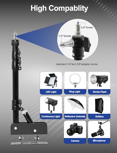 AMBITFUL Wall Mount Triangle Boom Arm, 43inch/110cm Adjustable Photography Light Bracket, 180° Rotatable Studio Wall Stand with 1/4" 3/8" Screws, 5kg Load for Barbershop Live Streaming Video Shooting - size: Boom Arm -110cm