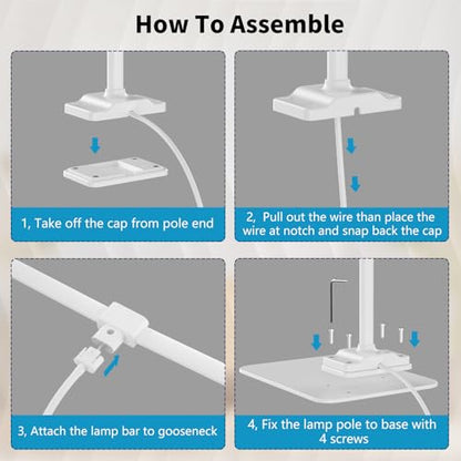 KableRika Desk Lamp Double Light: Bright Led Desk Lights for Home Office - Eye Care Reading Table Lamps with Base - Dimmable Desktop Lighting for Computer Monitor Study Drafting - color: White-Base