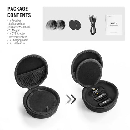 NEEWER Wireless Lavalier Microphone for iPhone Android Tablet PC Laptop 131ft/40m Range Noise Cancellation Omnidirectional Mic for Vlogging Live Streaming (1x RX + 2x TX), KM23