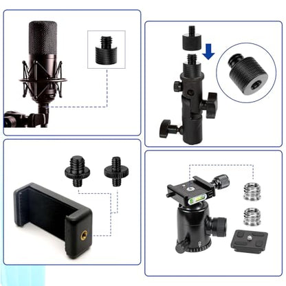 Xthrotsenk Tripod Screw Adapter 6 Pcs Aluminum Threaded Converter 1/4 Male to 3/8 Female and 3/8 Male to 1/4 Female for Tripod Camera Monitor Mic Stand Light Stand (Black)