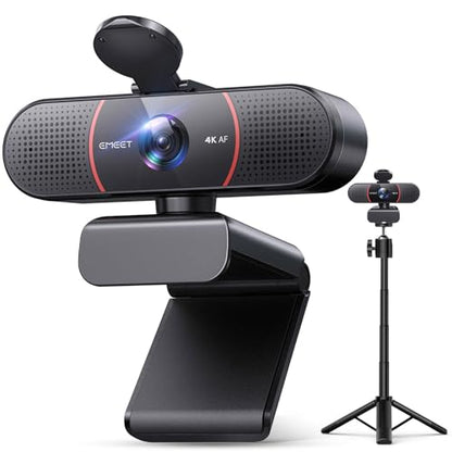 EMEET C960 4K Webcam with Tripod, 4K UHD Sony Sensor, 3 Adjustable Height Mini Tripod w/Privacy Cover, PDAF Auto Focus, Dual Noise-Cancelling Mics, Auto Light Correction, Perfect for Online Meetings - style: 4K Tripod