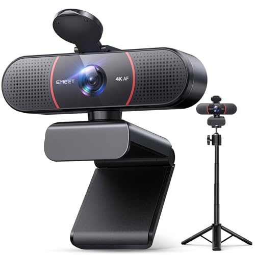EMEET C960 4K Webcam with Tripod, 4K UHD Sony Sensor, 3 Adjustable Height Mini Tripod w/Privacy Cover, PDAF Auto Focus, Dual Noise-Cancelling Mics, Auto Light Correction, Perfect for Online Meetings - style: 4K Tripod
