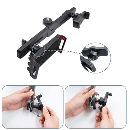 Dual Holder Smartphone and Tablet Tripod Mount Adapter, Universal 360° Rotation Adjustable Clip Stand for Vlog Live Streaming Video Recording, Compatible with 1/4'' Screws, Black - style: Phone and Tablet Holder