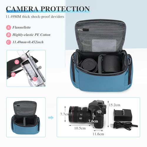 G-raphy Camera Bag Case Compact Lightweight Shoulder Crossbody Sling Photography Bags for Nikon Canon Sony DSLR SLR Mirrorless with Removal Straps(Teal) - color: Teal