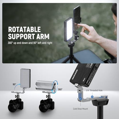 NEEWER 12W RGB Video Light, On Camera LED Panel Key Lighting for Streaming Selfie, 2500K-10000K CRI97+ App/2.4G Control 4300mAh Battery Desk Tripod Stand for Vlogging Video Recording Podcast, SL90