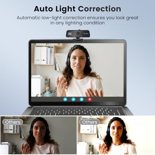 4K Webcam for PC & Mac with USB-C Adapter, 90° Wide-Angle Computer Camera with Microphone, Auto Light Correction, 360° Rotating Plug-and-Play Webcam for Zoom and Teams