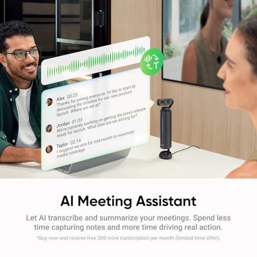 Insta360 WaveLink Pro - 4K Conference Room Speakerphone and Camera, Speaker Tracking, 5m 360° Voice Pickup, Noise Reduction, AI Transcription and Summaries, Plug & Play, Works with Zoom, Teams